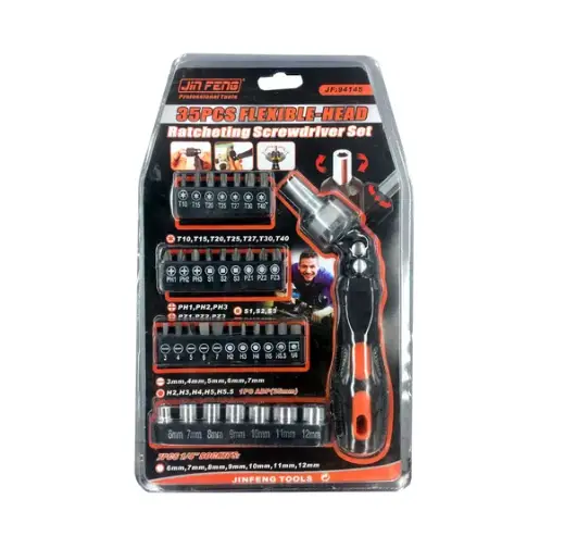 پیچ گوشتی جغجغه ای سانشنگ مدل SS-94145 بسته 35 عددی